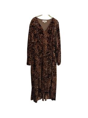 Nurture by Westbound Woman Velvet Maxi Dress 2X Brown Animal Print High Low Hem
